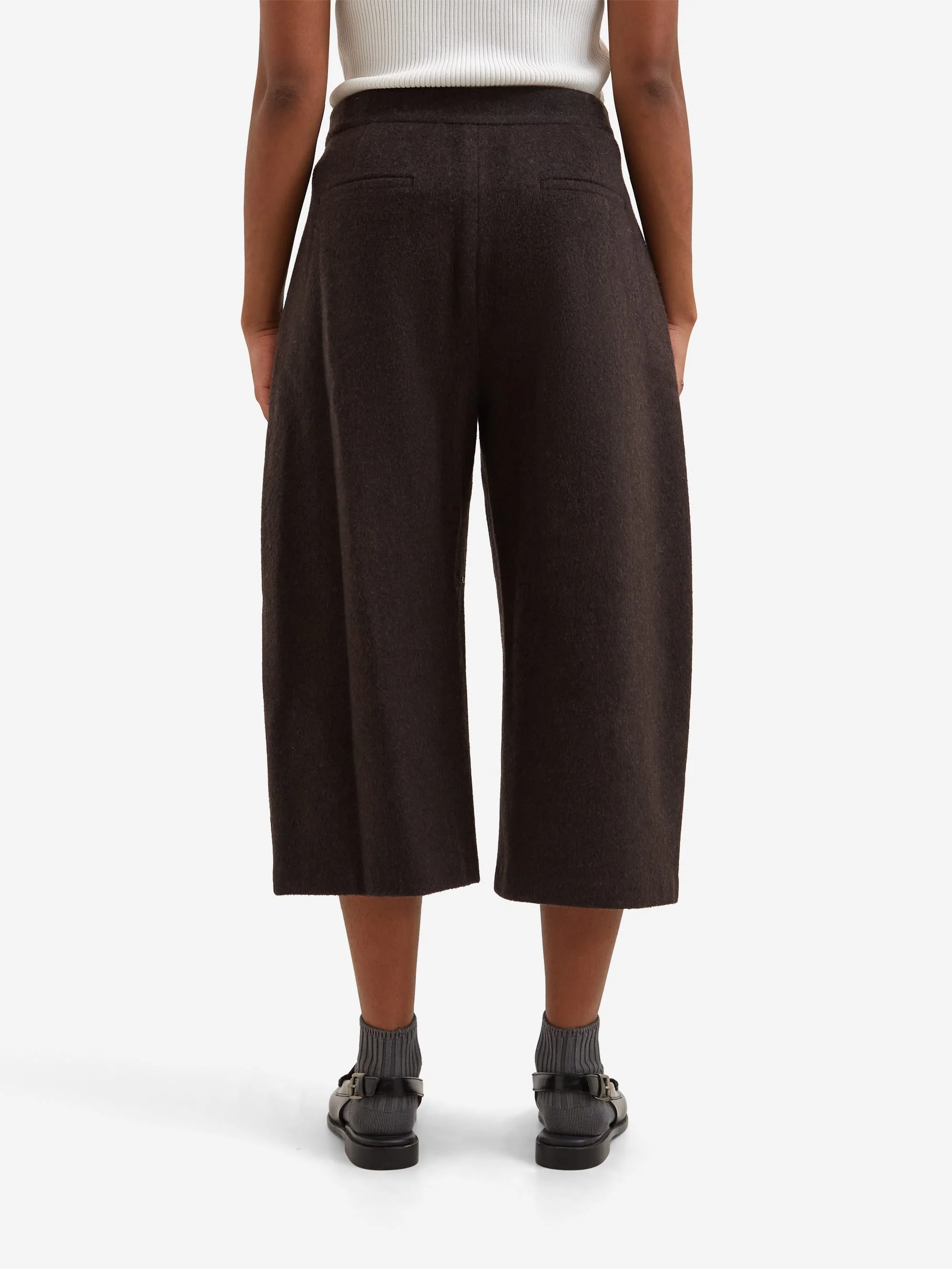 AMOMENTO Curved Culotte Pants - Dark Brown - Image 3