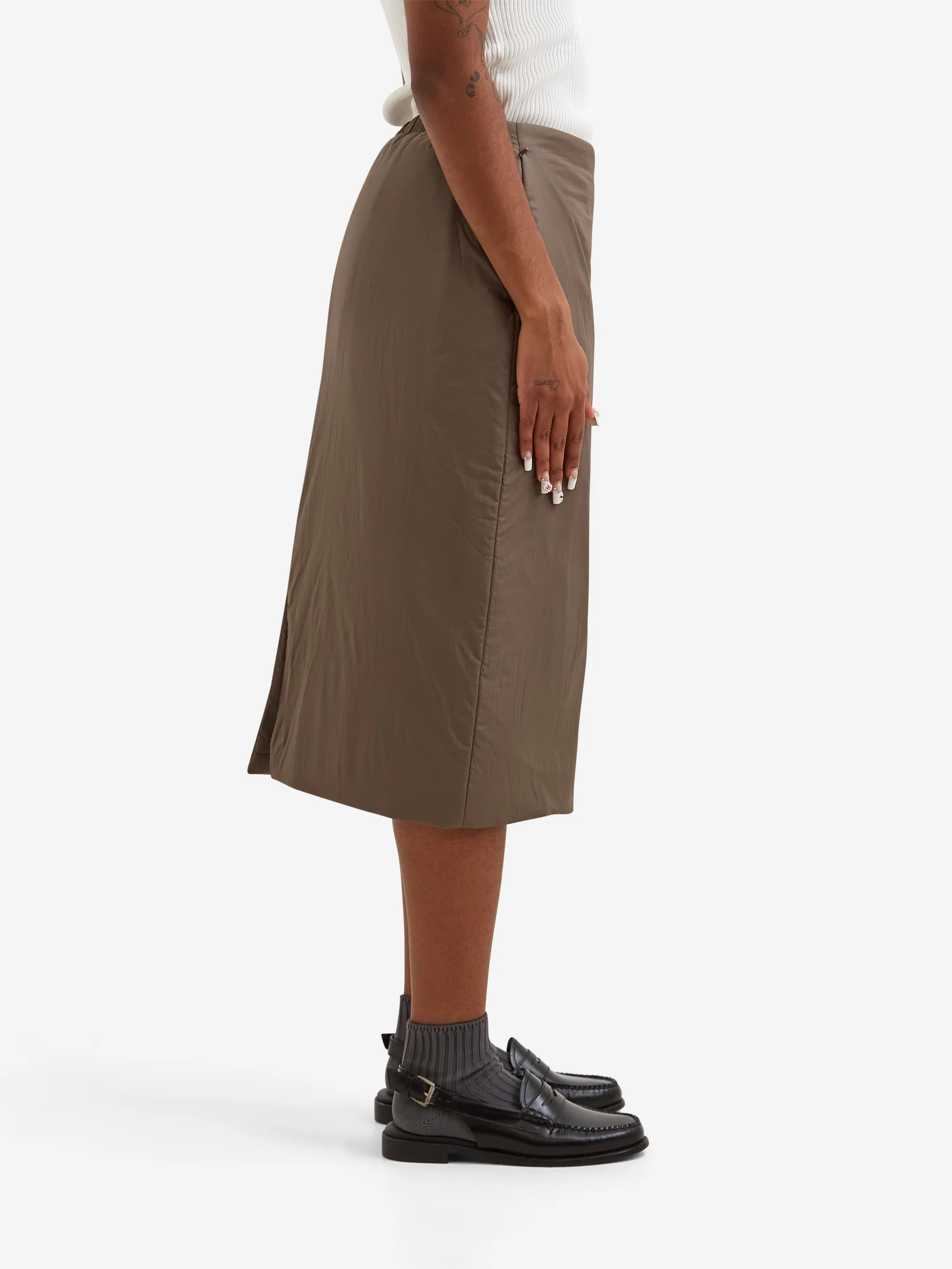 AMOMENTO Padded Skirt - Brown - Image 3