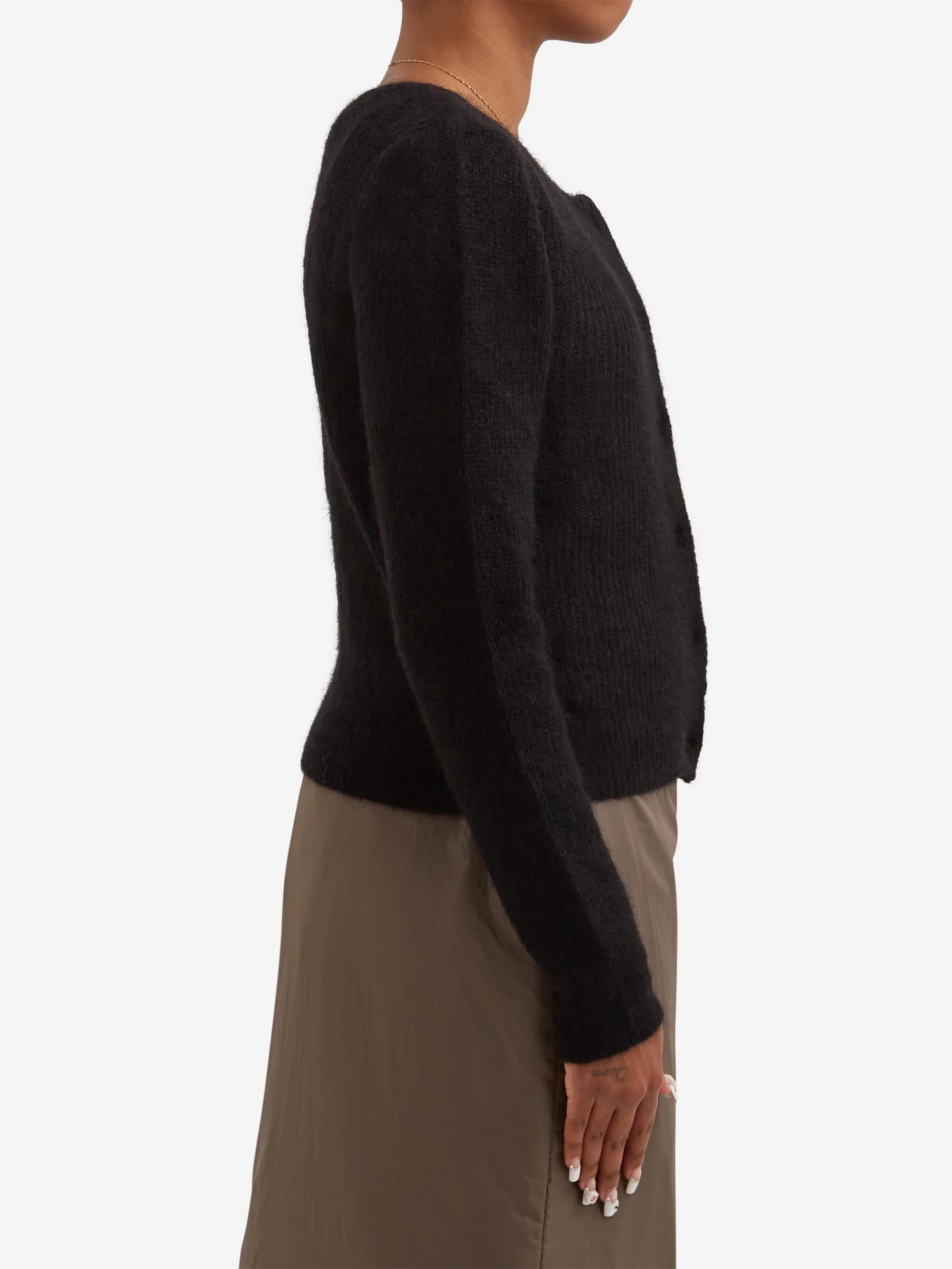 AMOMENTO Round Neck Sheer Cardigan - Black - Image 3