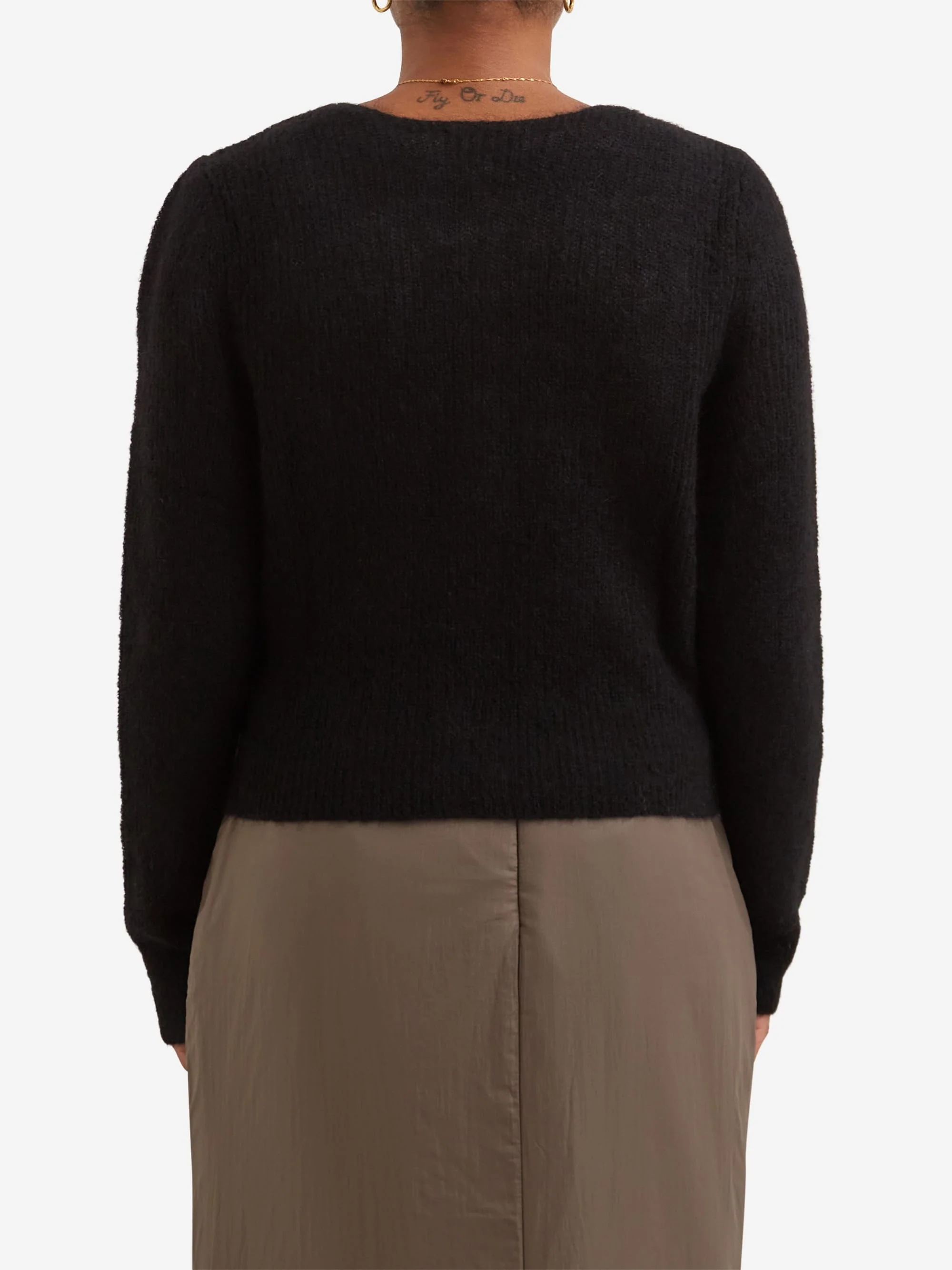 AMOMENTO Round Neck Sheer Cardigan - Black - Image 4