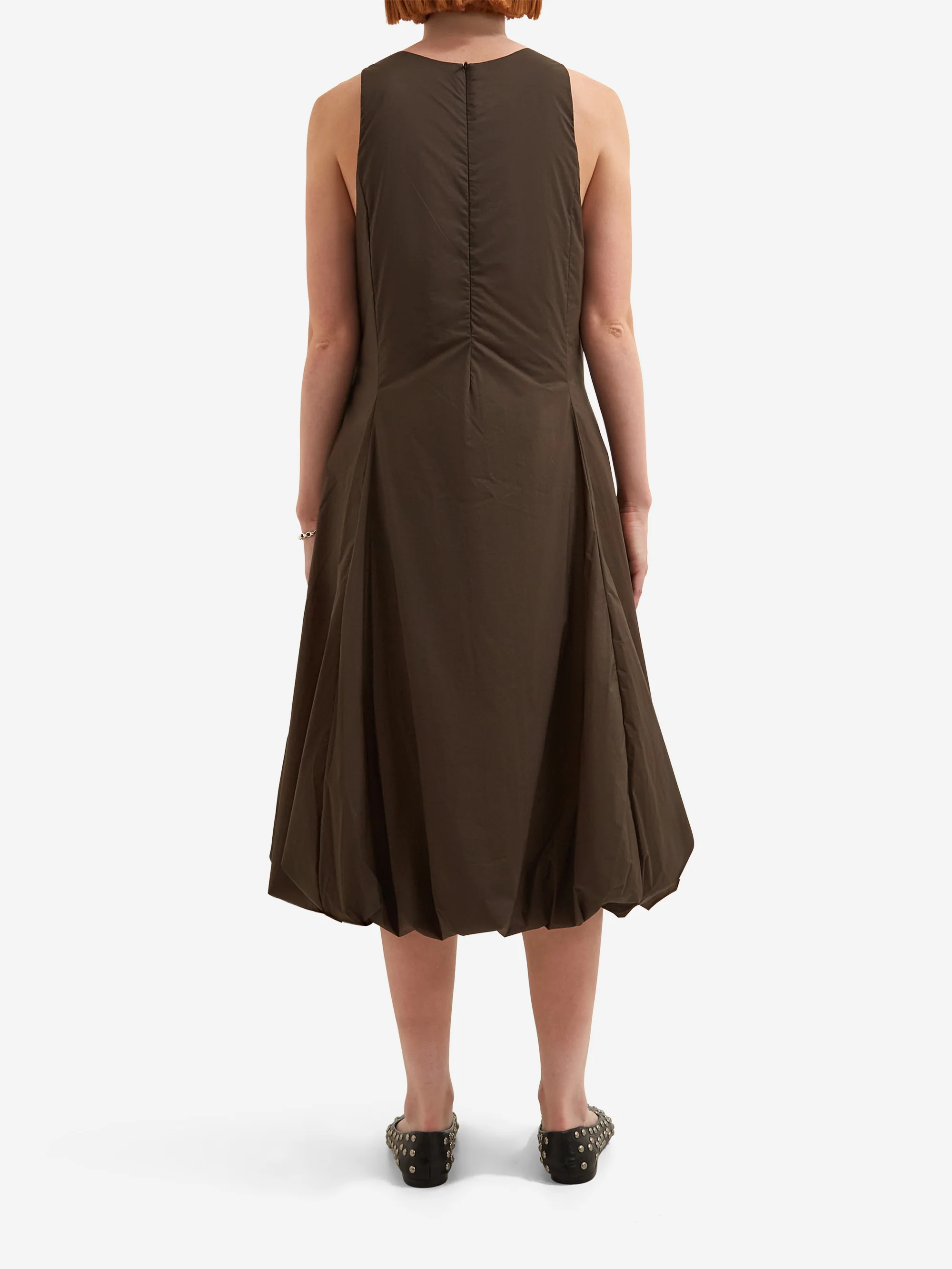 AMOMENTO Sheer Padded Volume Dress - Brown - Image 3