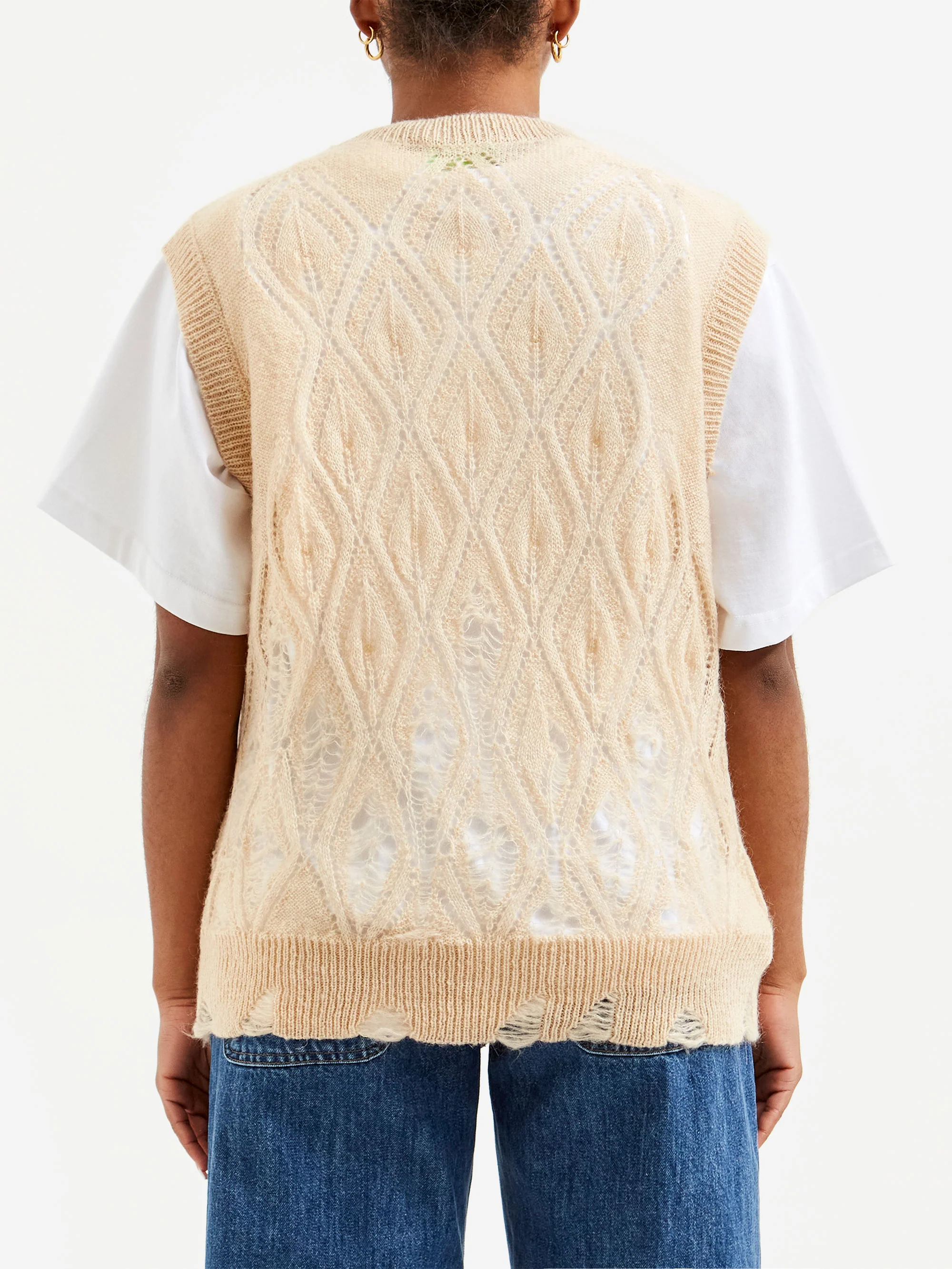 Aries Lace Leaf and Ladders Mohair Vest W - Cream - Image 3