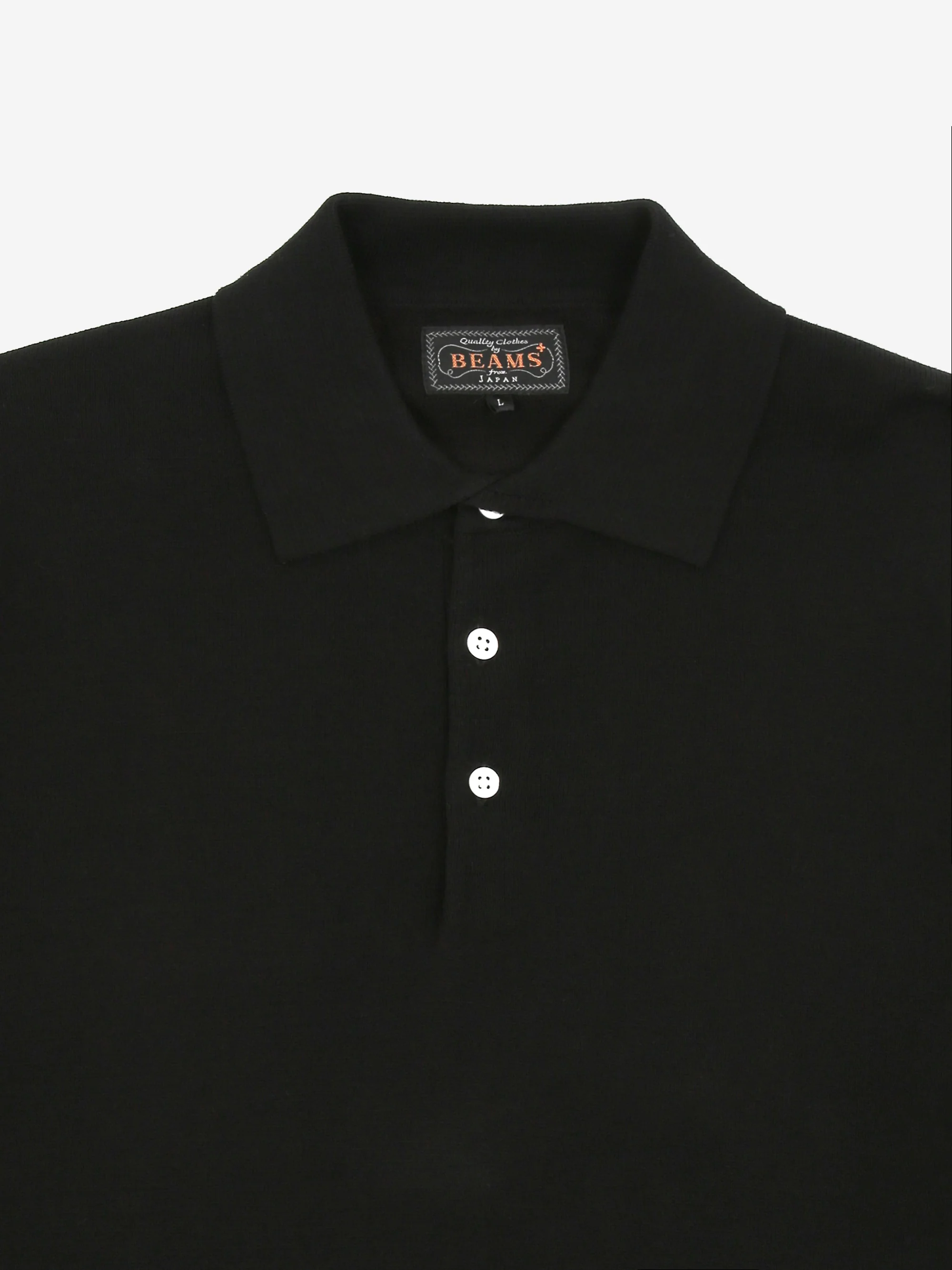 Beams Plus Knit Cotton Polo Shirt 12G - Black - Image 3