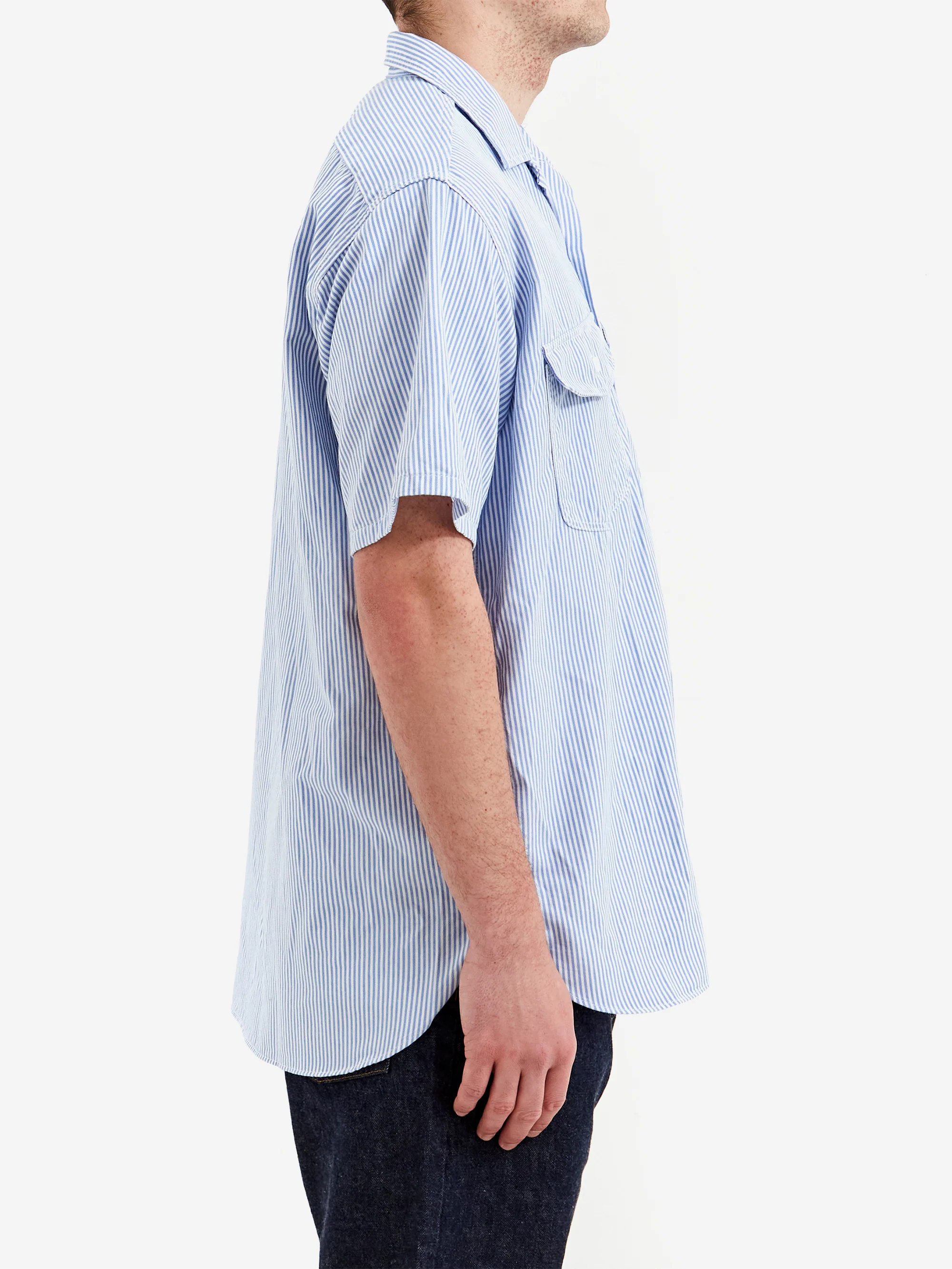 Beams Plus Work Short Sleeve Stripe Coolmax® - Blue - Image 5