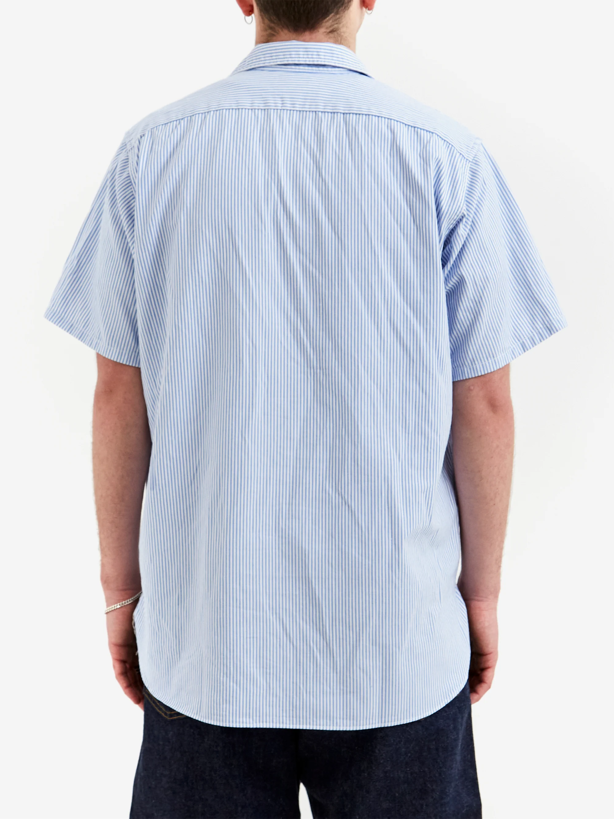 Beams Plus Work Short Sleeve Stripe Coolmax® - Blue - Image 6