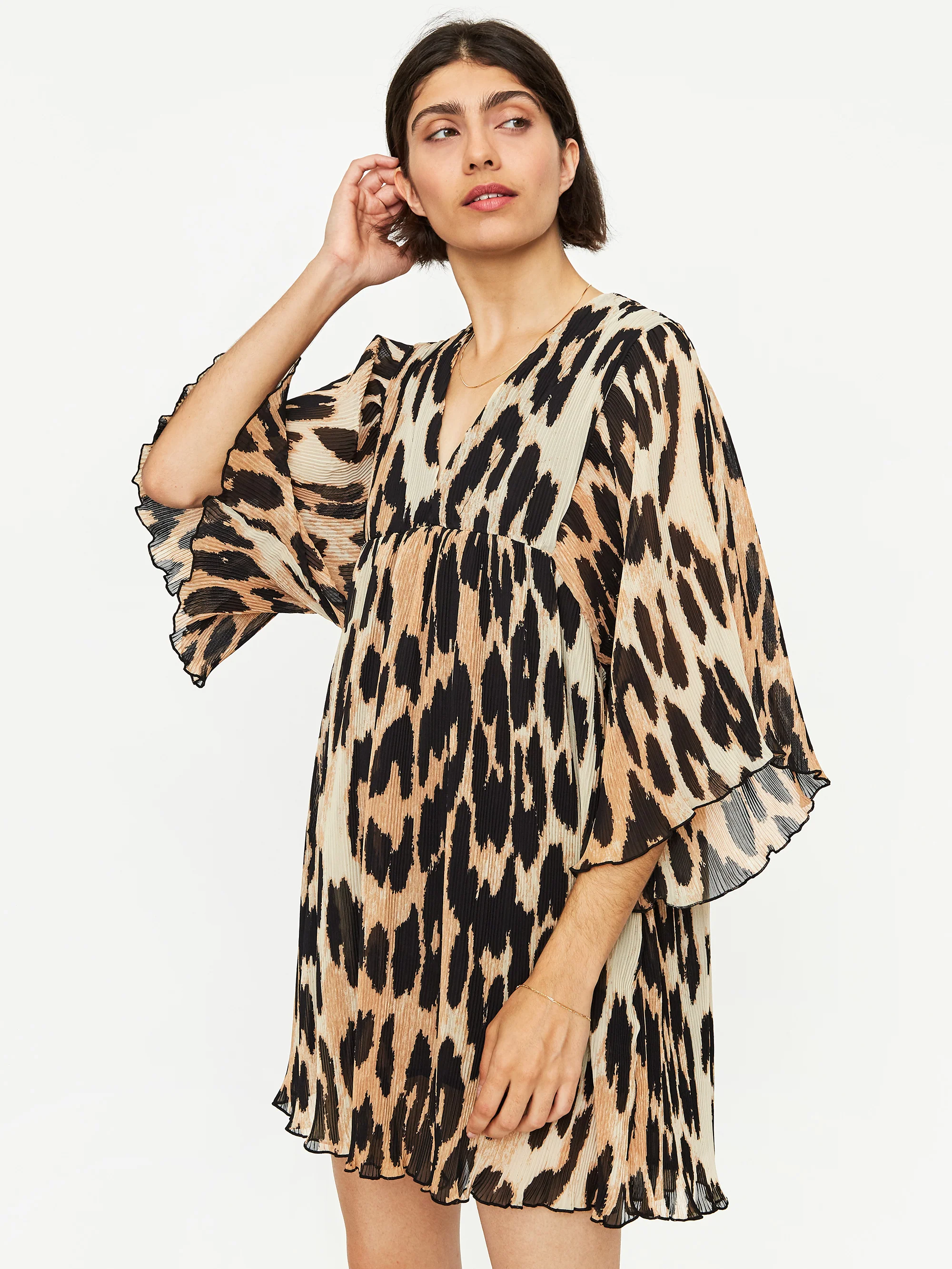 Ganni Pleated Georgette Oversized Mini Dress - Maxi Leopard - Image 4
