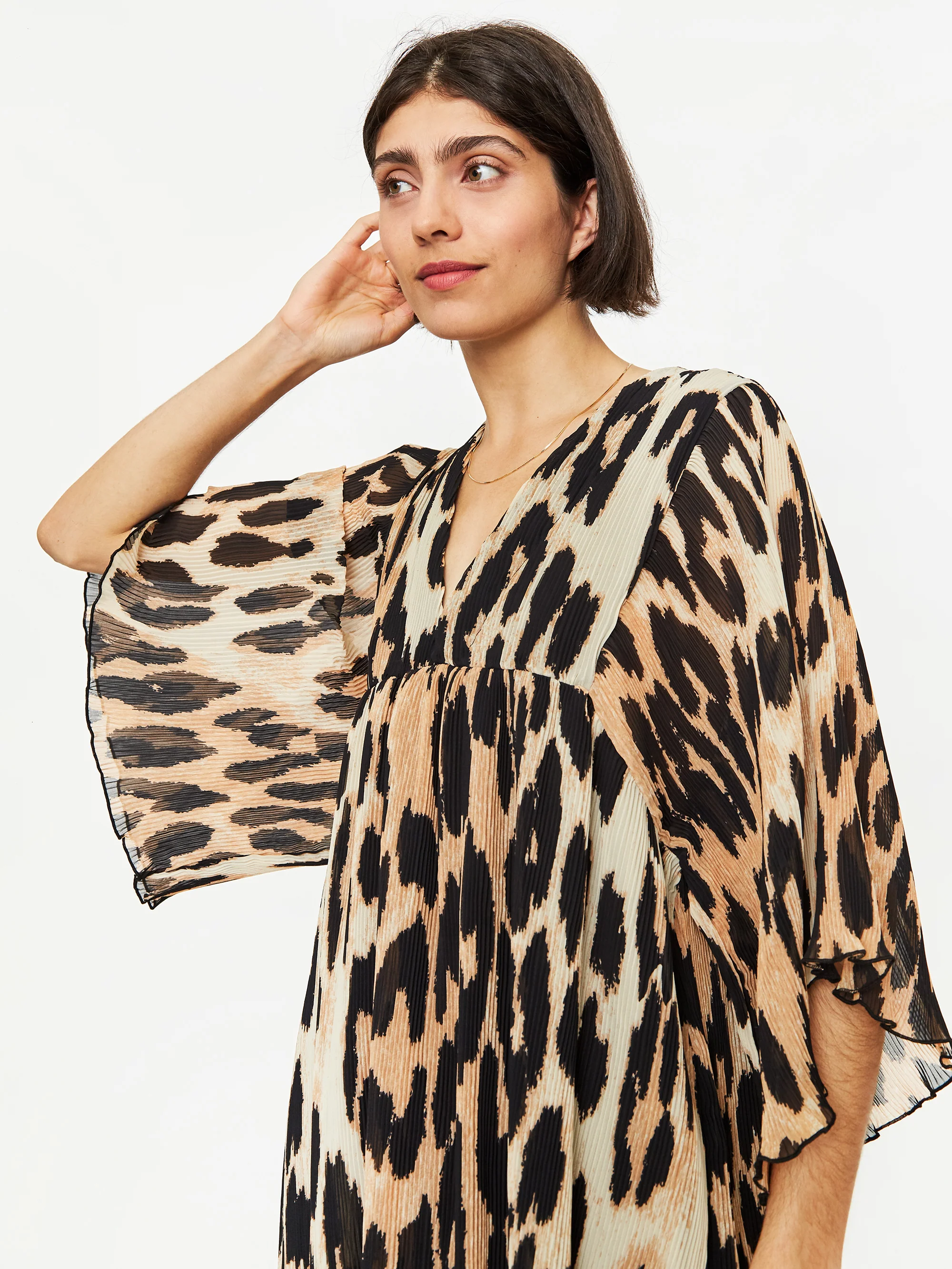Ganni Pleated Georgette Oversized Mini Dress - Maxi Leopard - Image 5