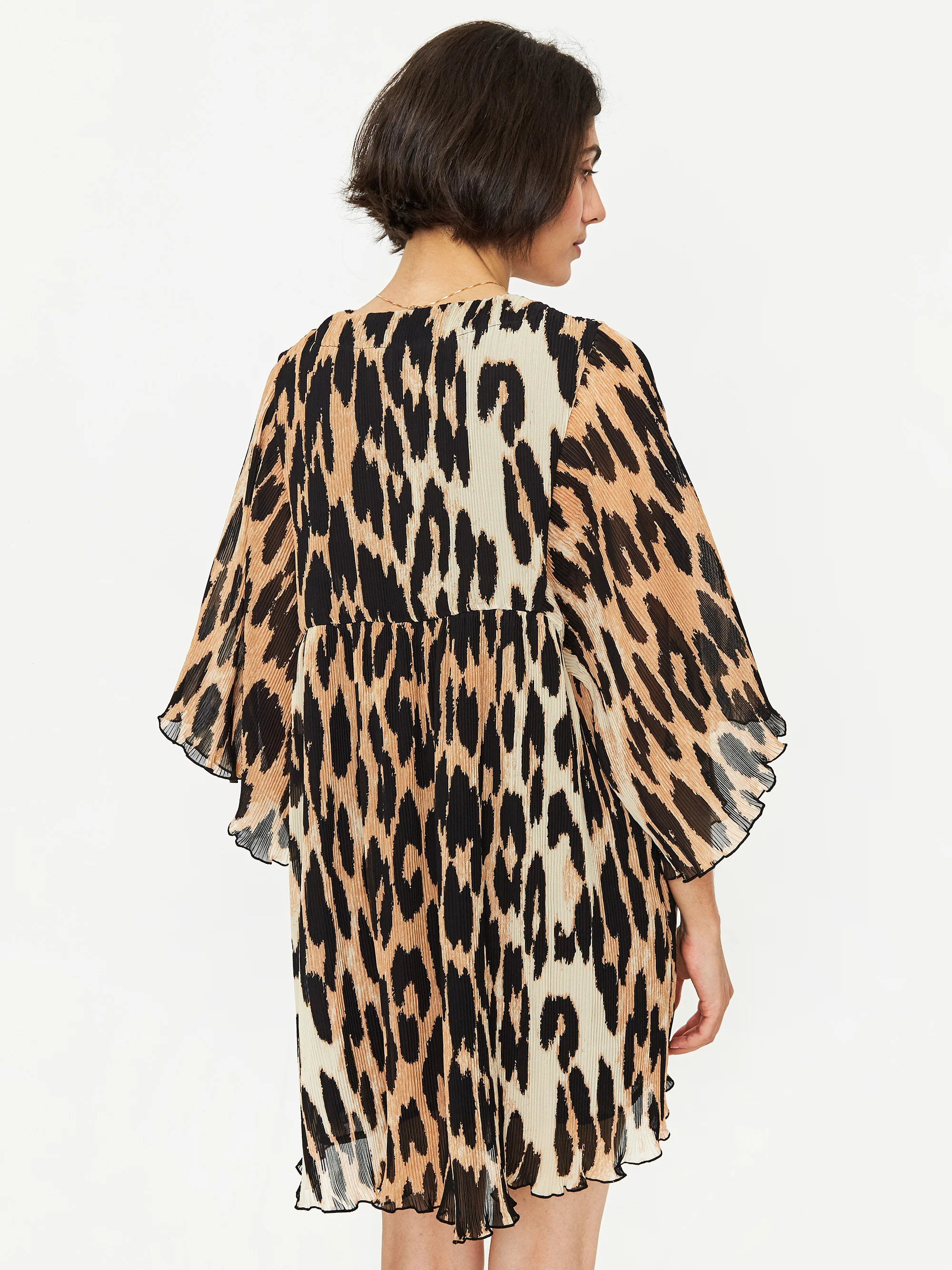 Ganni Pleated Georgette Oversized Mini Dress - Maxi Leopard - Image 6