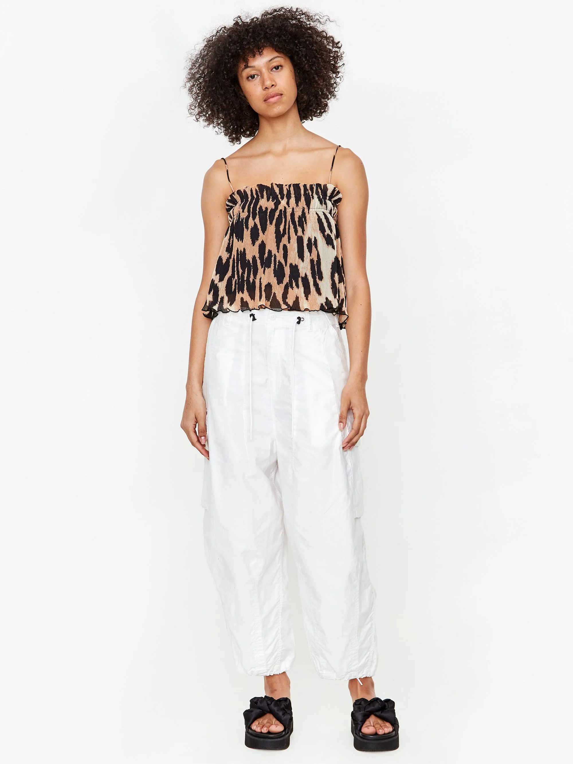 Ganni Pleated Georgette Strap Top - Maxi Leopard - Image 3