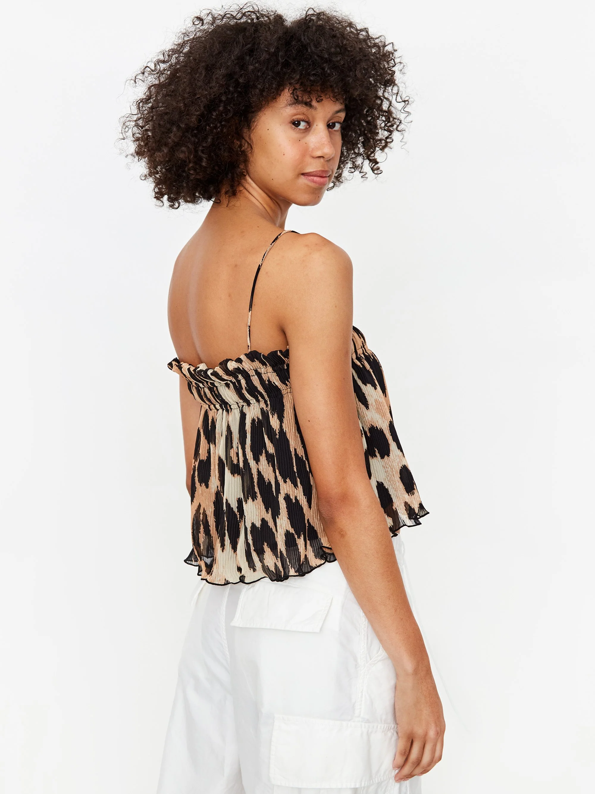 Ganni Pleated Georgette Strap Top - Maxi Leopard - Image 5