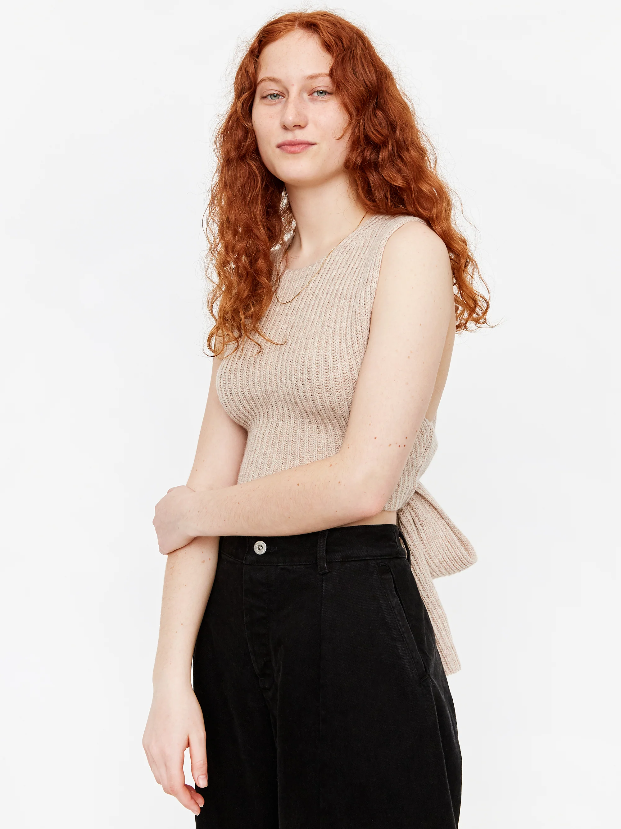 Ganni Rib Knit Tie Back Top - Brazilian Sand - Image 4