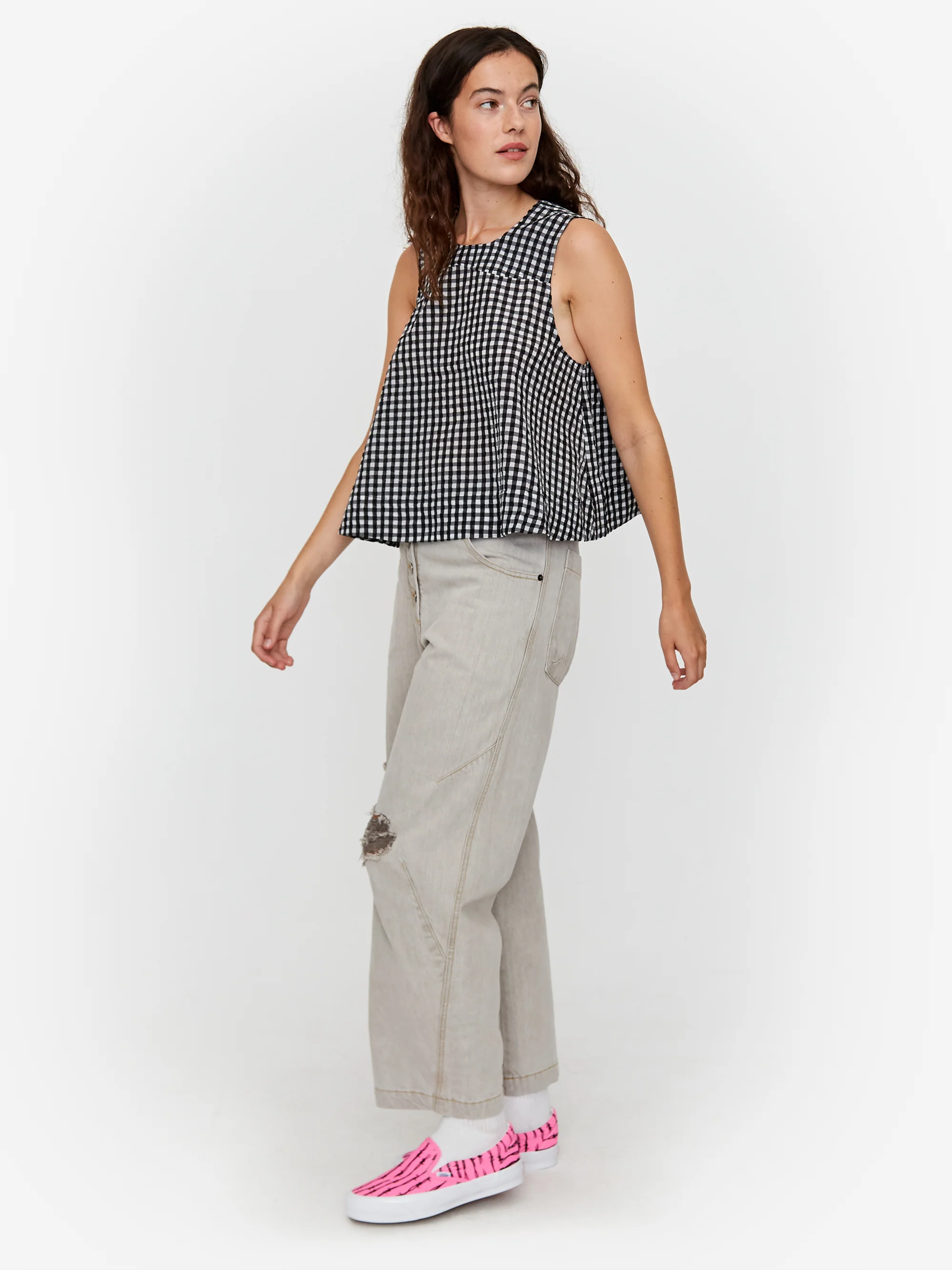 Ganni Seersucker Check Top - Black - Image 3