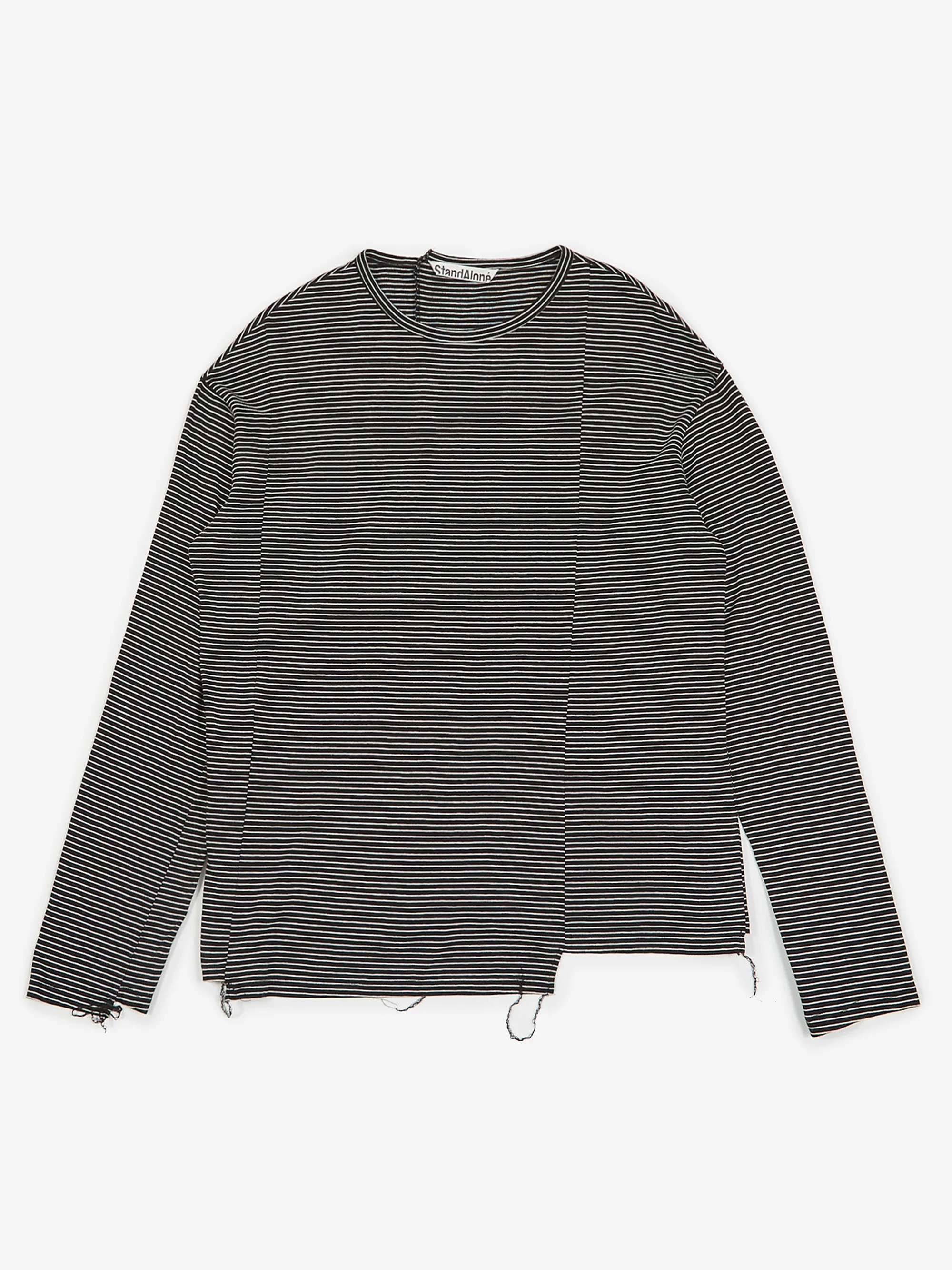 Stand Alone Stripe Mixed Block Longsleeve T-Shirt - Black - Image 7
