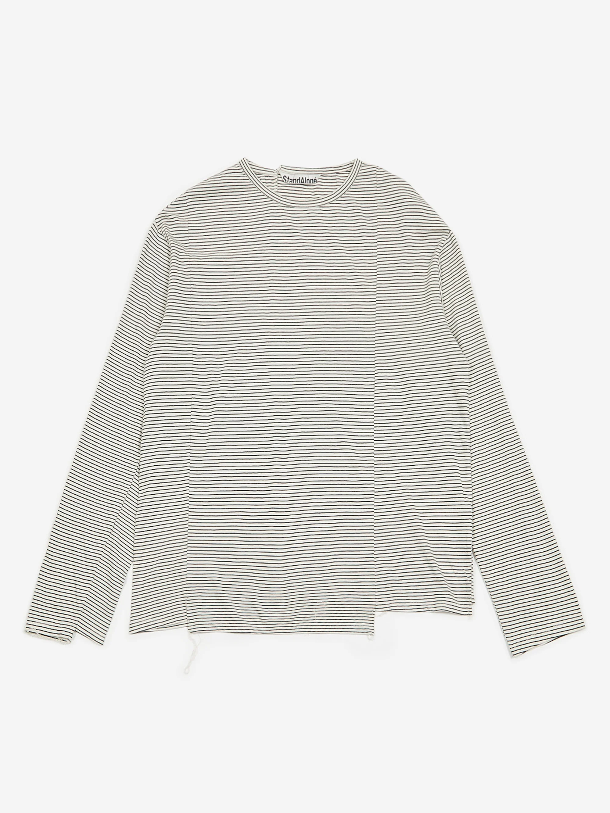 Stand Alone Stripe Mixed Block Longsleeve T-Shirt - White - Image 6